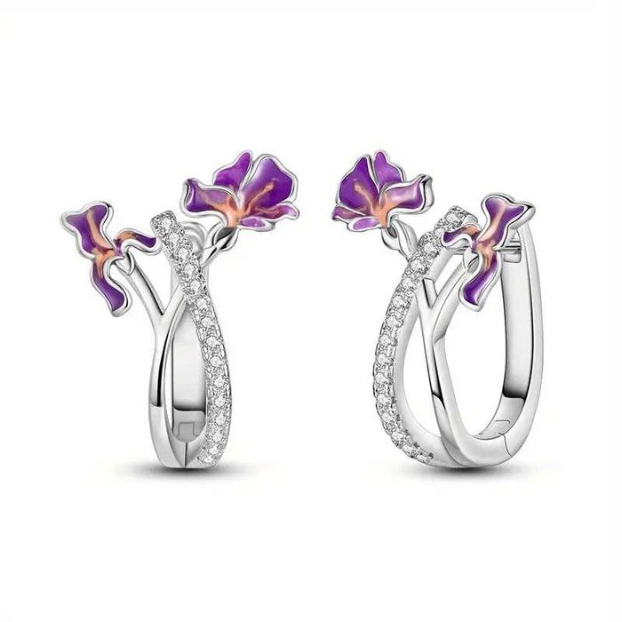 1 Пара Серебрянных Серьг фиолетового цветка