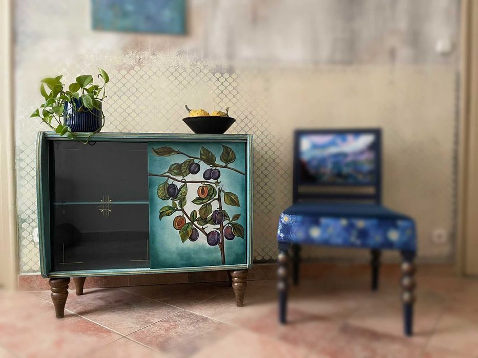 Komoda styl boho/vintage, farby kredowe ręczne malowana przez artystkę