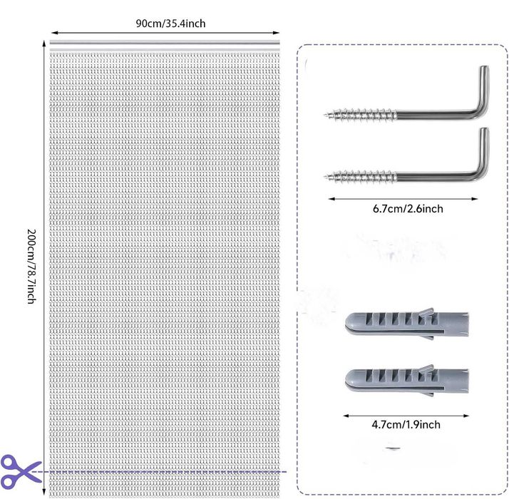 Aluminiowa zasłona łańcuchowa 90x200 cm na muchy, srebrna