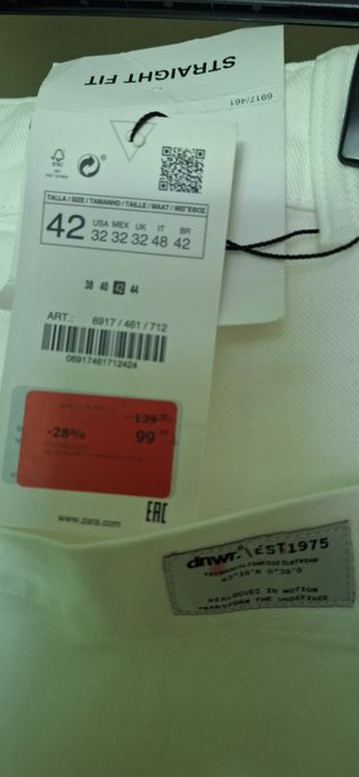 Białe spodnie męskie, rozmiar 42