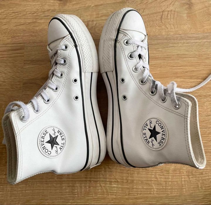 Converse 39 białe  trampki wysokie skórzane