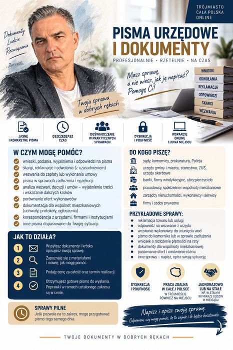 Pisma, dokumenty, reklamacje – pomogę firmom, wspólnotom i osobom prywatnym