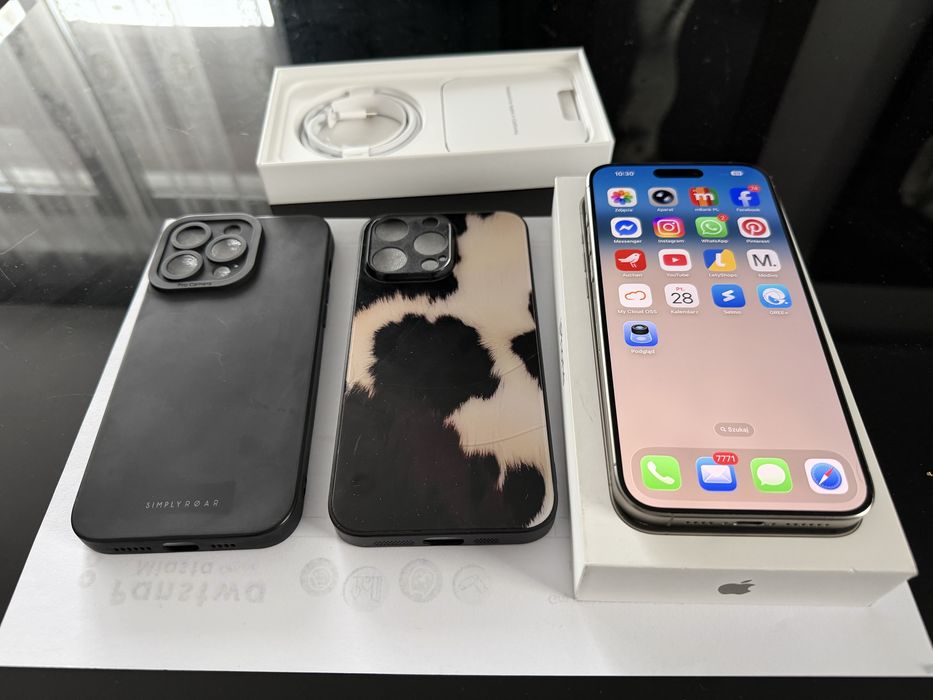 iPhone 15 PRO Max 256 gb TYTAN jasny + Etui - STAN b.DOBRY