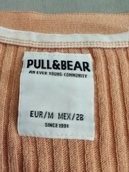 Pull&bear sweter kardigan prążkowany morela rozm m