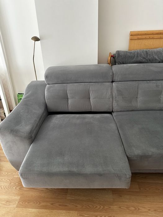 Sofá Chaise Longue Cinzento com Baú e Assentos Extensíveis