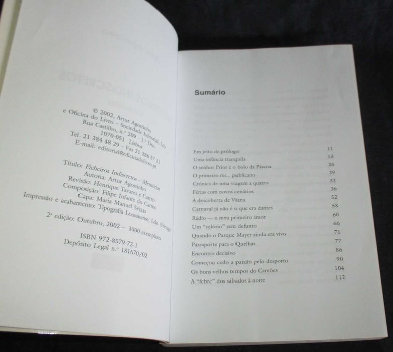 Livro Ficheiros Indiscretos Memórias Artur Agostinho