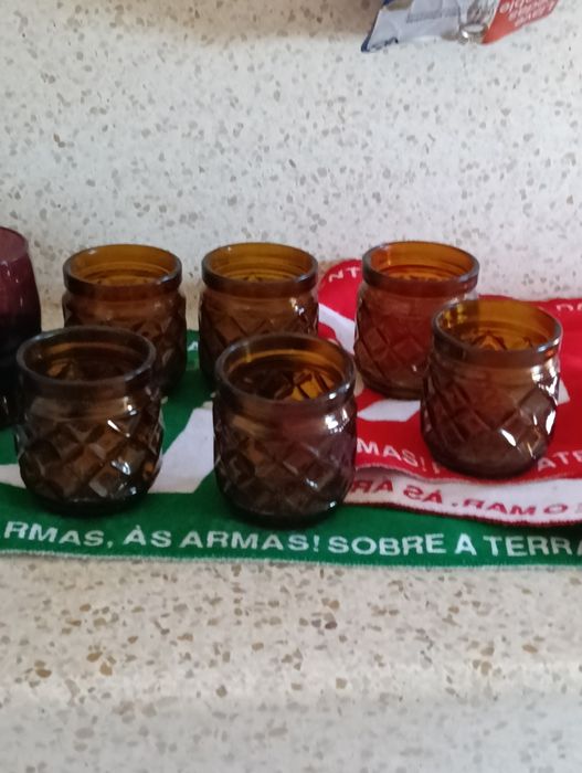 Seis copos pequenos vintage,vidro âmbar