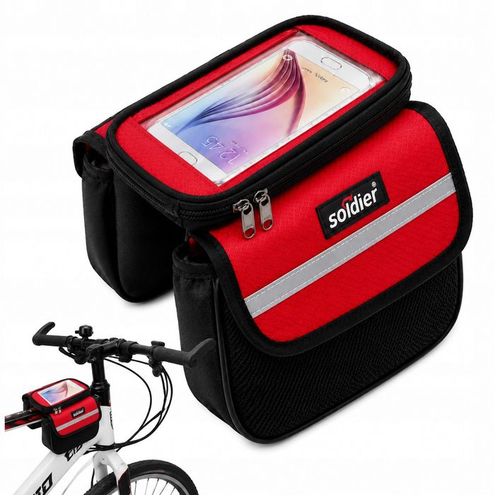 Torba rowerowa sakwa na ramę rower etui na telefon 7,2" pokrowiec pojemna Wodoodporna CZERWONA