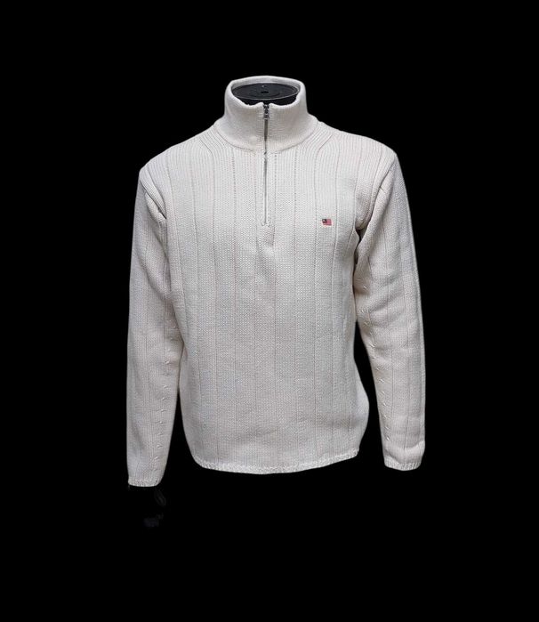 Kremowy bawełniany sweter VINTAGE RALPH LAUREN Polo z flagą USA, R. M