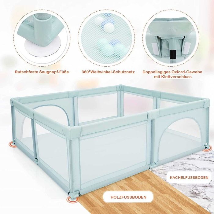 Duży kojec dla dziecka niemowląt z 50 niebieskimi kulkami, suchy basen