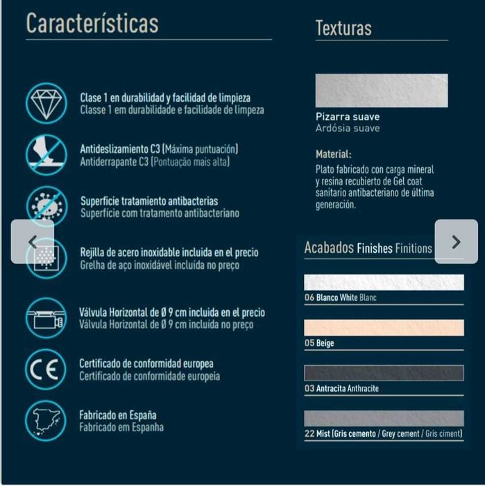 Base de duche em resina 70 x 70 cm antiderrapante de cor Antracite