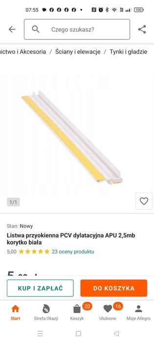 Listwa dylatacyjna 2.5 metra  PCV przyokienna korytko białe