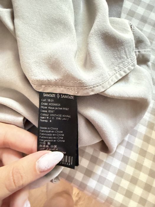 Markowy beżowy trencz marynarka premium Samsoe Samaoe lyocell bawełna zalando S/36