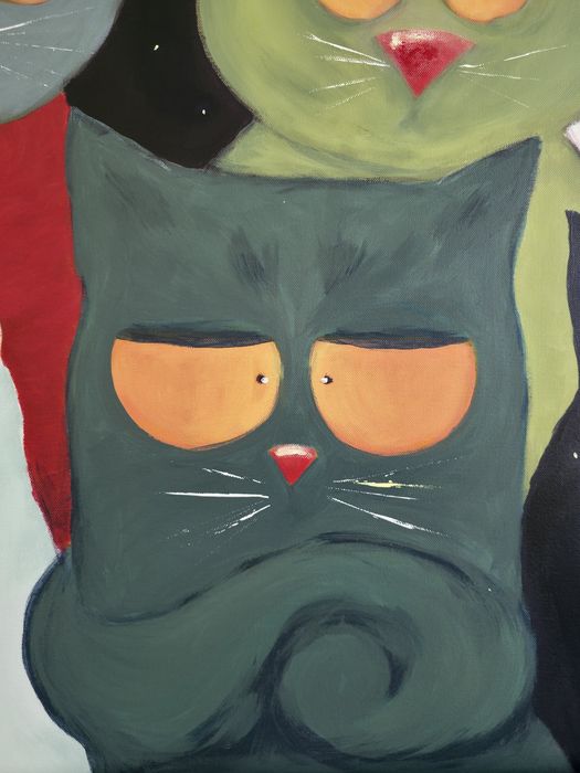 Quadro original gatos colorido