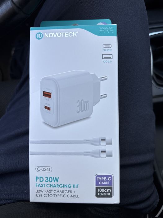 Kit Carregador Rápido PD 30W com Cabo USB-C para USB-C 100cm – Modelo C-026T Branco