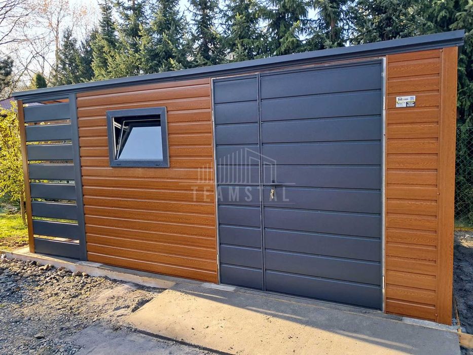 Schowek domek ogrodowy 4x2,5m + wiata 1m brama okno dach TS1102