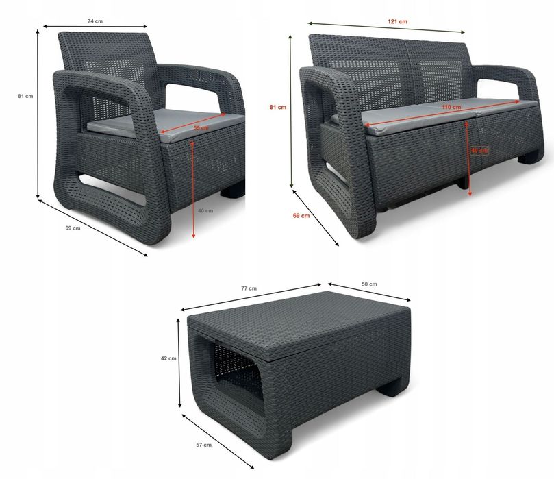 Nowe Meble ogrodowe Tarasowe komplet WYPOCZYNKOWY technorattan SZARY