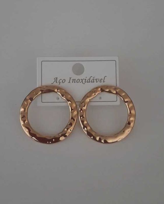 Colecção de 3 pares de brincos dourados em aço inoxidável - NOVOS