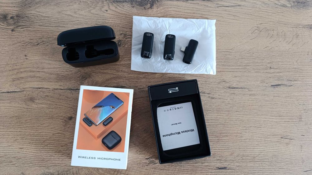 Mikrofon bezprzewodowy krawatowy 2 sztuki USB-C powerbank