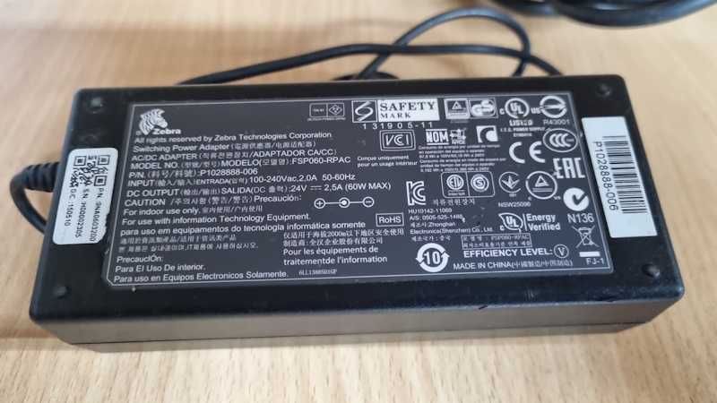 Блок живлення FSP060-RPAK: 24V/2.5A принтер етикеток Zebra Оригінал