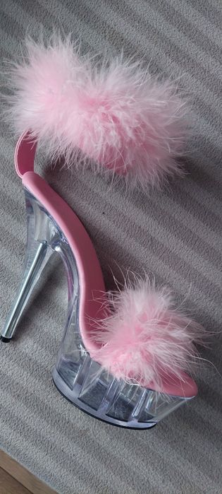Sandałki szpilki z futerkiem pole dance exotic