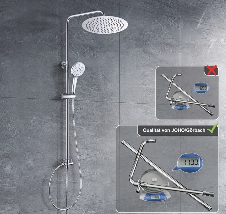 Zestaw prysznicowy JOHO z deszczownicą 25 cm chrom
