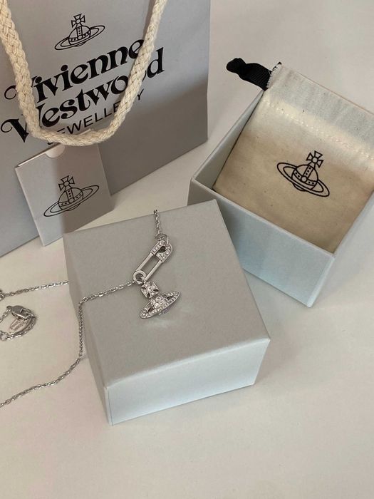 Кулон Vivienne Westwood Safety Pin 925, підвіска на ланцюжку, сріблястий кулон зі стразами