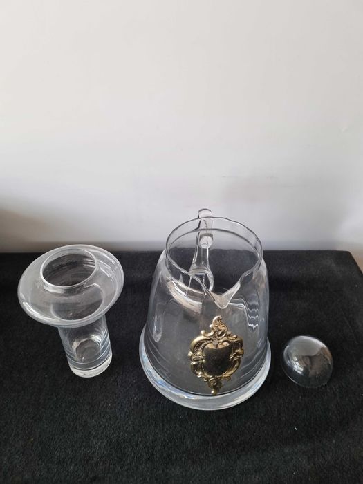 Jarra em cristal e dispensador gelo com detalhe em prata