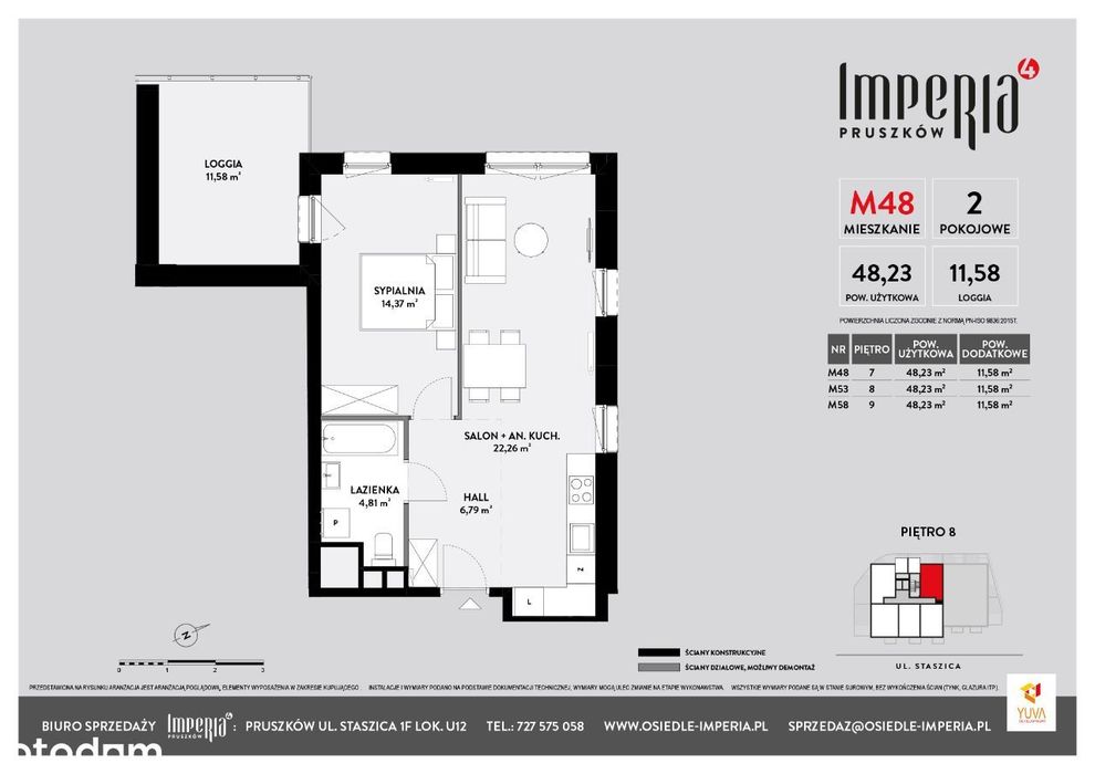 M53 mieszkanie 2 pokojowe z balkonem 48,23 m2
