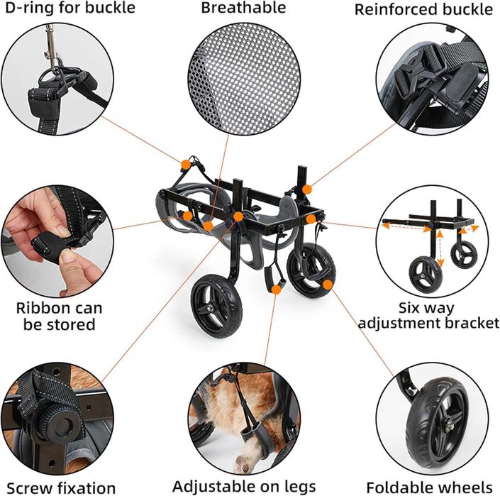 Cadeira de rodas dobrável para cão médio/grande – Tamanho L