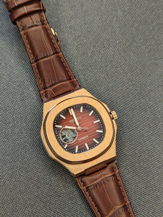 Seiko mod Nautiko open heart skórzany pasek