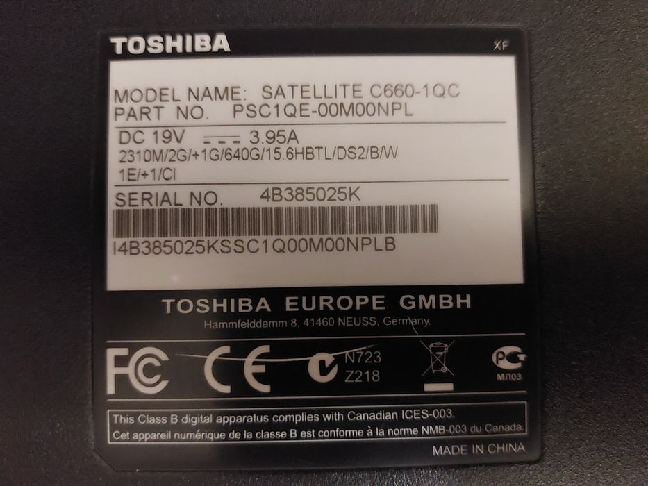 Toshiba Satellite C660-1QC Laptop na części I5 2540M 8GB RAM