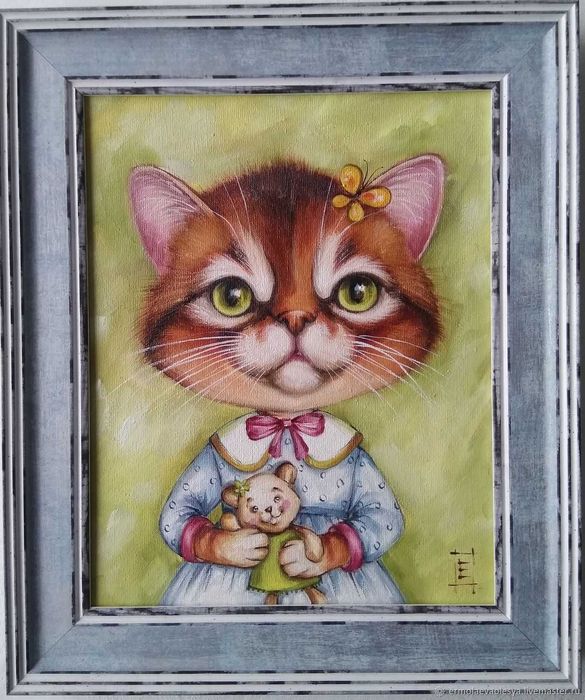 Картина олійними фарбами Портрет Кішки Марсі 20*25 см
