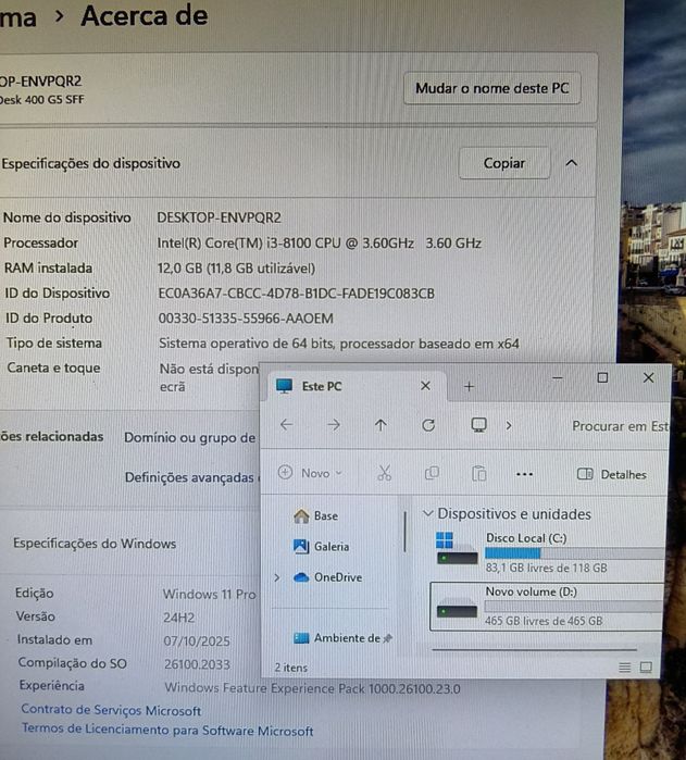 PC HP i5 7500(i3 8100) 3,7ghz+gráficos UHD 610+12gb ddr4+620gb SSD NVME