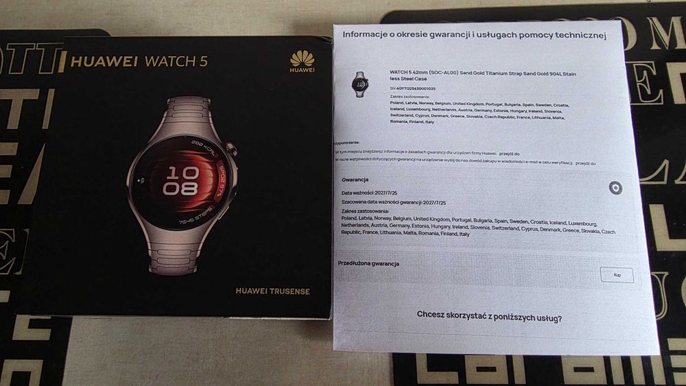 HUAWEI WATCH 5 42mm Elite piaskowo-zloty jak NOWY gwar.prod24M!Komplet