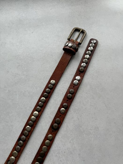 Кожаный ремень с заклепками в стиле Y2K женский made in Italy