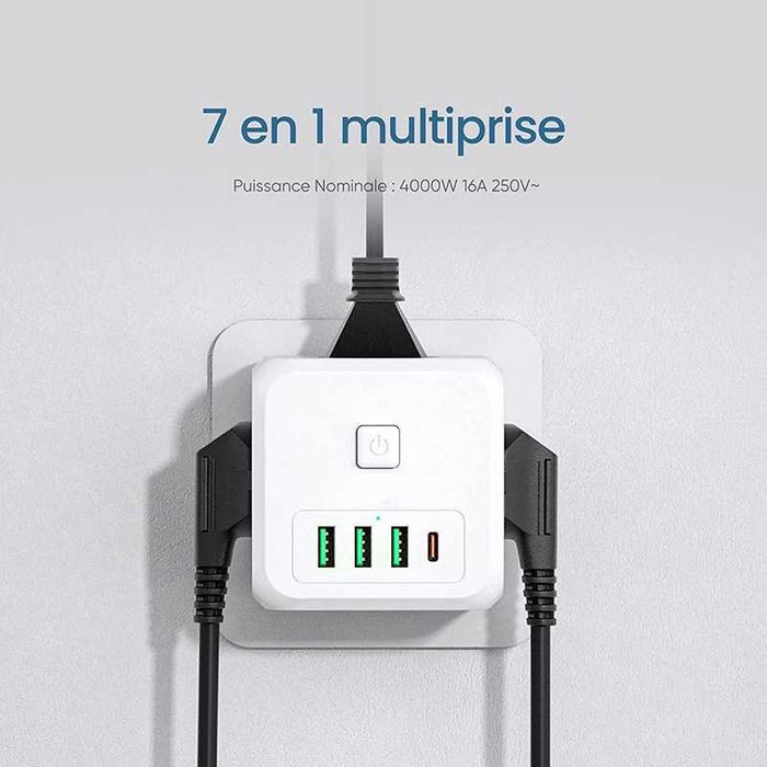 Мережевий фільтр-трійник 3 розетки 3 USB, 1 TYPE-С. Fast Charge