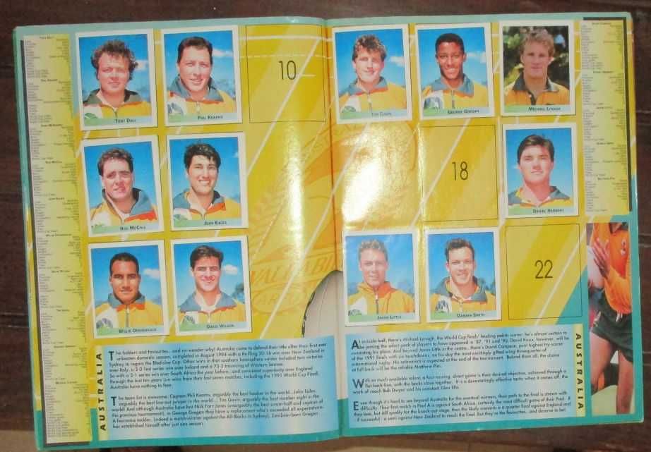 álbum Rugby World Cup 1995 - África do Sul - caderneta com 192 cromos