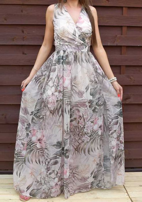 Roco sukienka maxi kwiatowy print beżowa 36 S