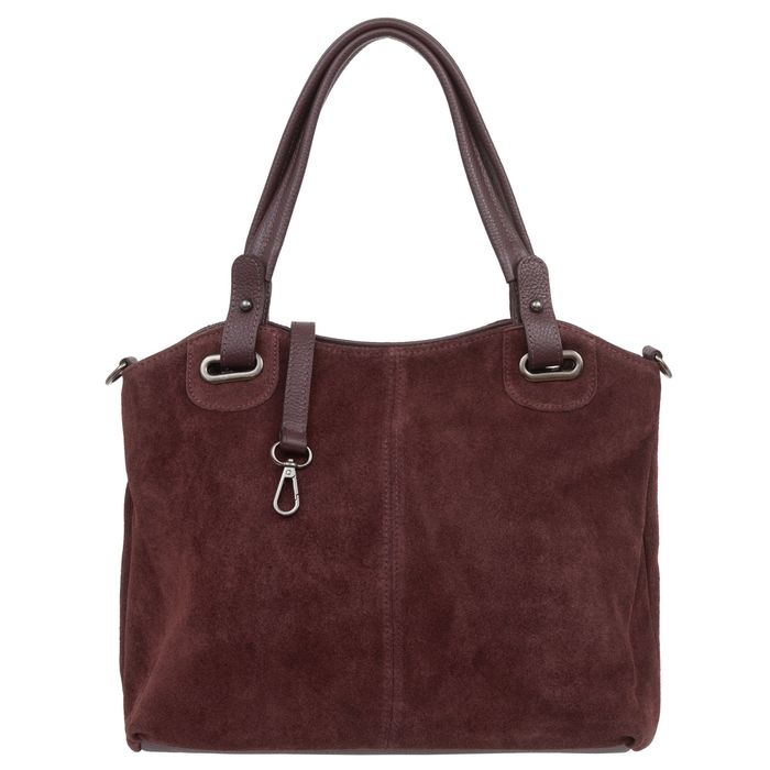 VERA PELLE torebka damska zamszowa shopper z paskiem V714 c.bordowa