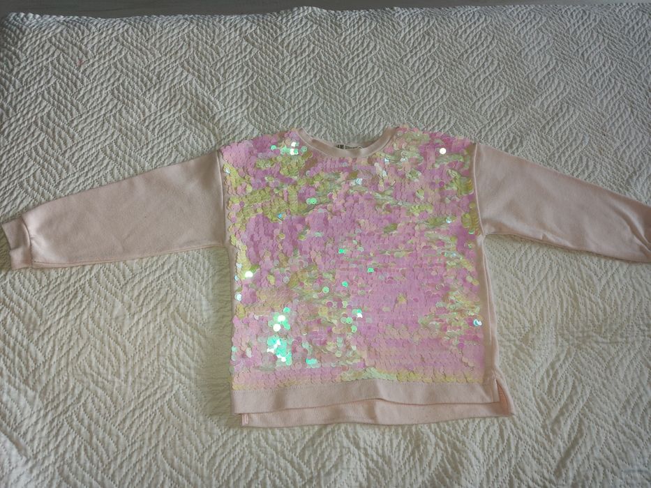 Bluza sweter cekiny błyszcząca rozowa hm rozm 110-116