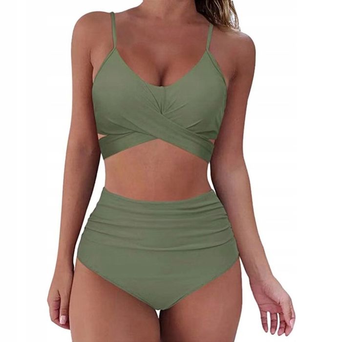 Strój Kąpielowy Dwuczęściowy Majtki Figi Wysoki Stan Bikini Wiązanie L