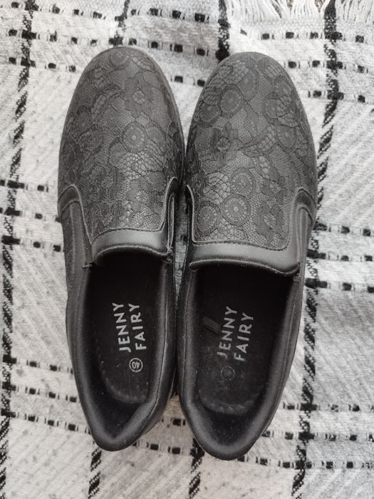 Espadryle, półbuty czarne z koronką r 40