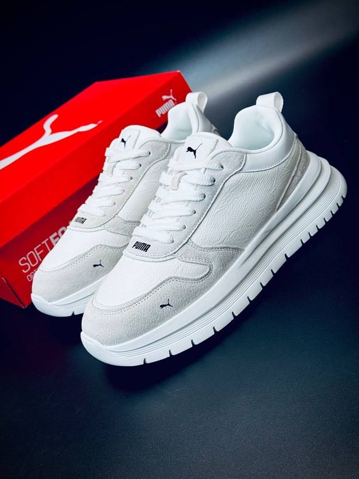 Puma шкіряні чоловічі кросівки білі для повсякденного носіння