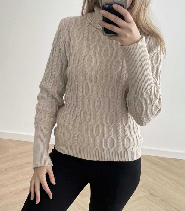 Reserved warkocz sweter golf beżowy damski 40 l