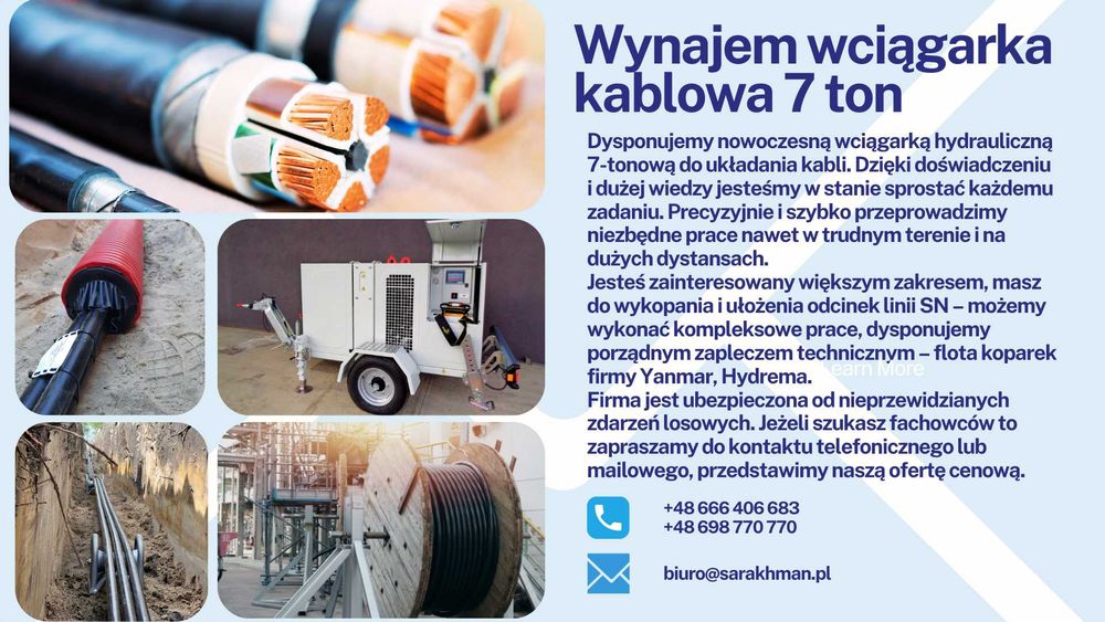 wciągarka kablowa 7 ton - wynajem z operatorem
