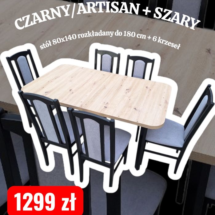 Nowe: Stół 80x140/180 + 6 krzeseł, 48 kolorów od ręki,  dostawa cała P