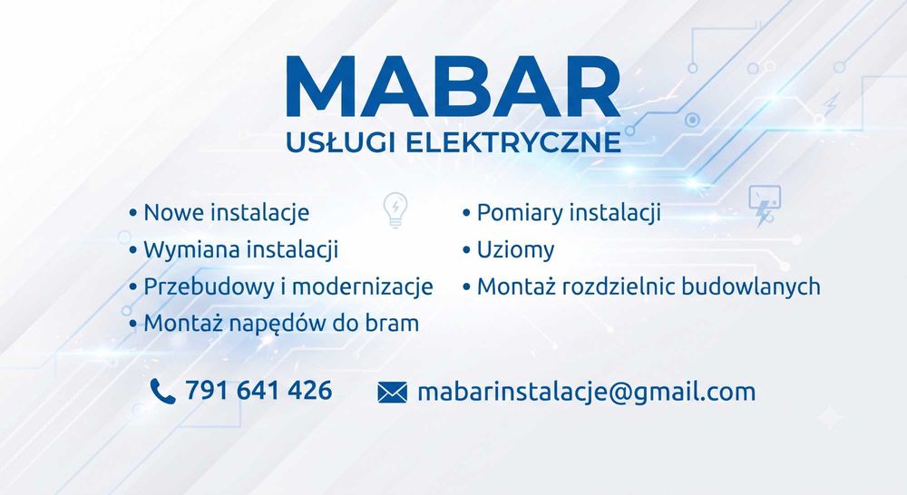 Usługi elektryczne, montaż instalacji, automatyczne bramy napędy, rozdzielnice