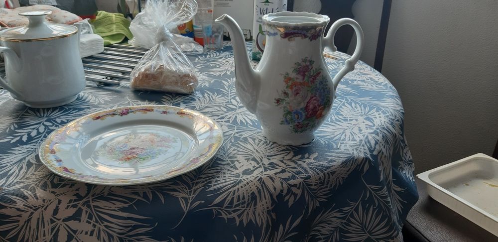 Bule e prato Limoges (pintado à mão)