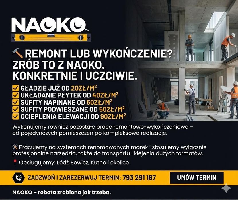 Remonty i Wykończenia Wnętrz [Gładzie Płytki Sufity Napinane Stiuki]